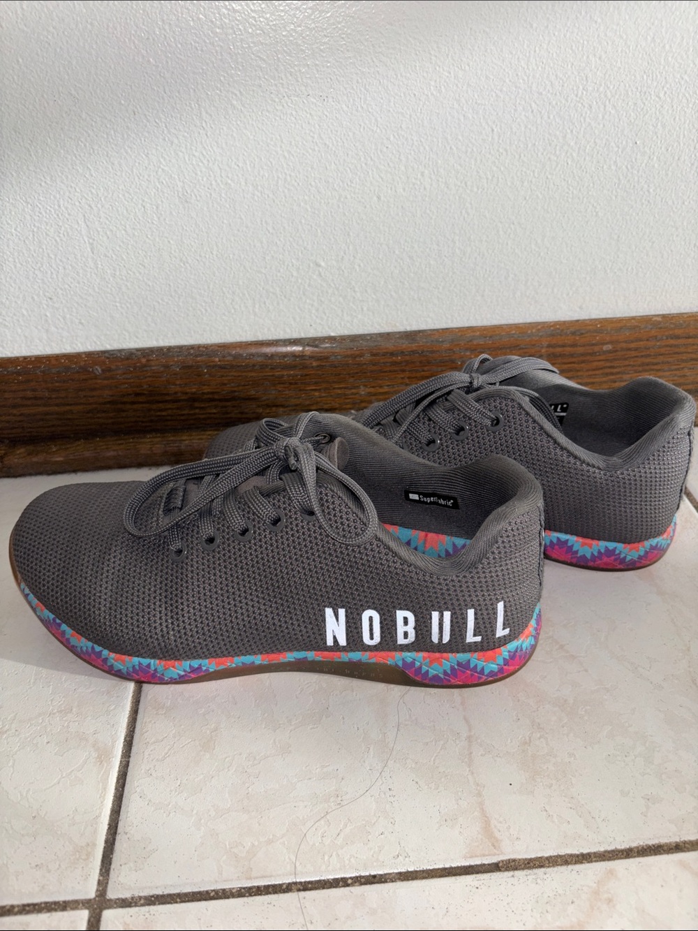 NOBULL Charcoal Knit Trainers with Multicolor Geometric Sole